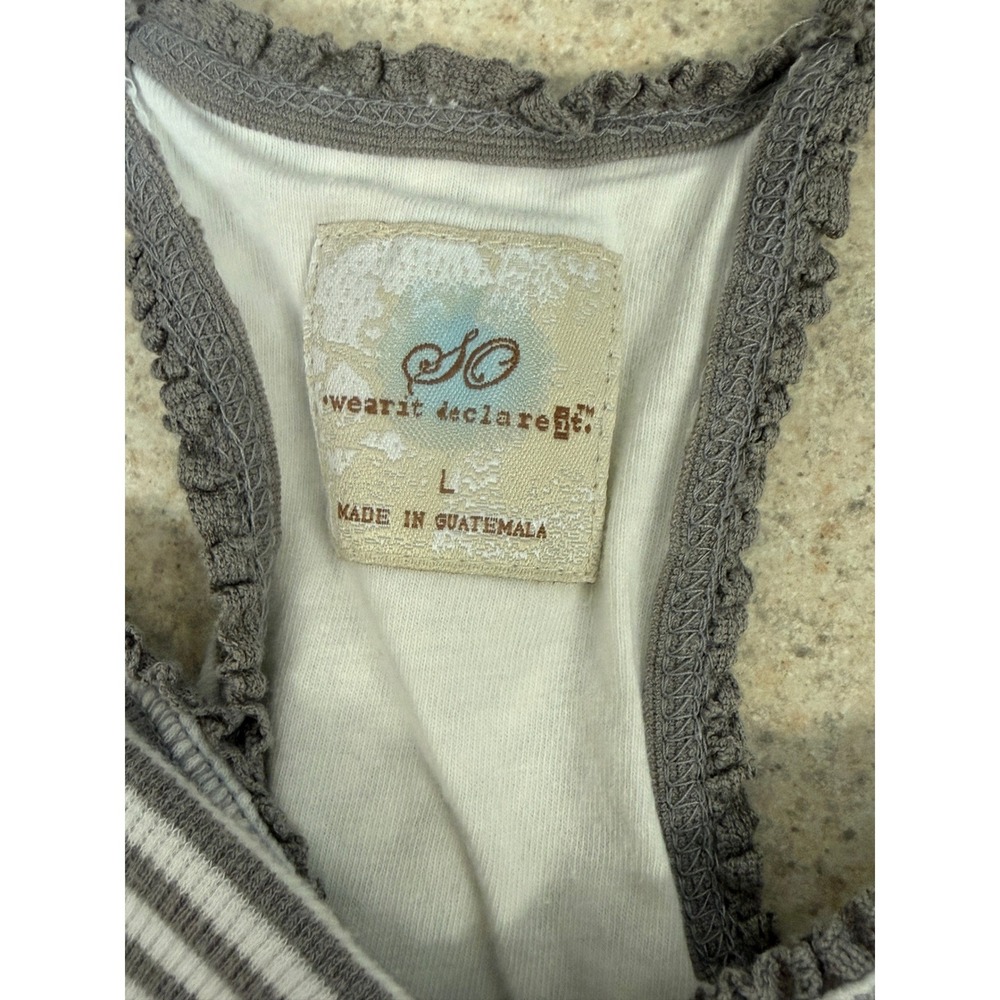 Y2K‎ Striped Racerback Tank Top Gray White Fitted Stretch Indie 2000s Boho L - Picture 5 of 10